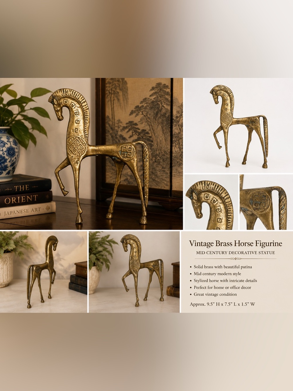 Vintage Brass Horse Sculpture Decorative Accent Frederick Weinberg Style